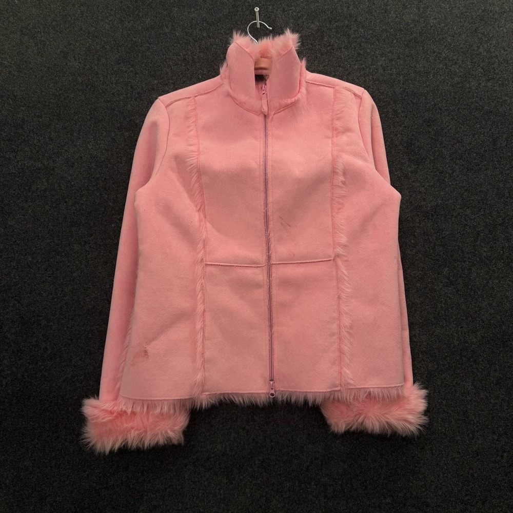Relativity Vintage Penny Lane Faux Fur Jacket Pink Suede Y2K Large